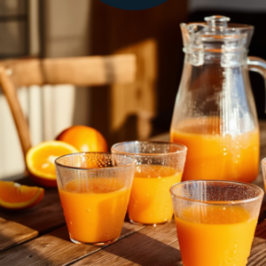 4 Vasos de vidrio para jugos + jarra