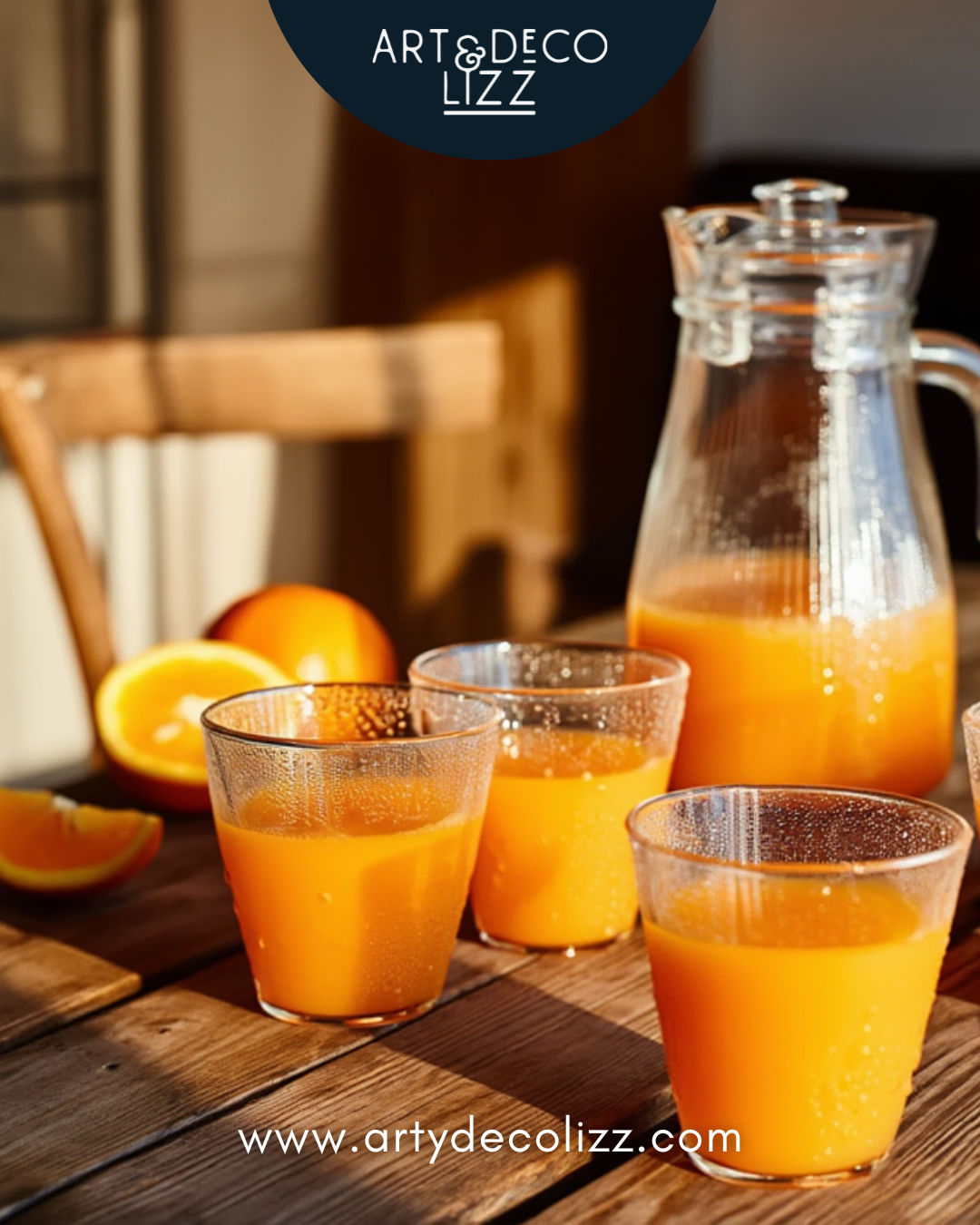 4 Vasos de vidrio para jugos + jarra