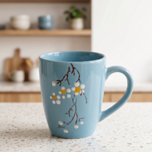 taza de ceramica con detalles floreales